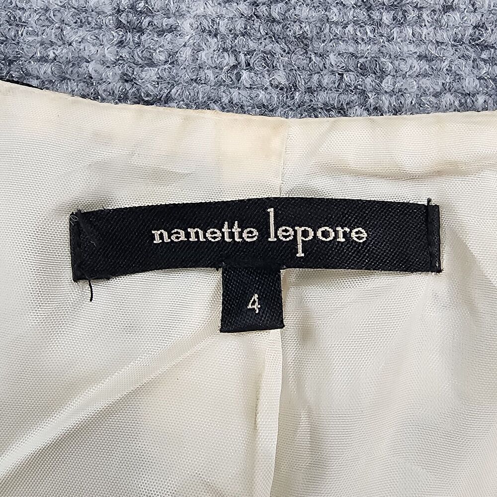 Nanette Lepore Jacket Womens 4 Black White Tribal Linen Blend 3/4 Sleeve Gems - Picture 2 of 16